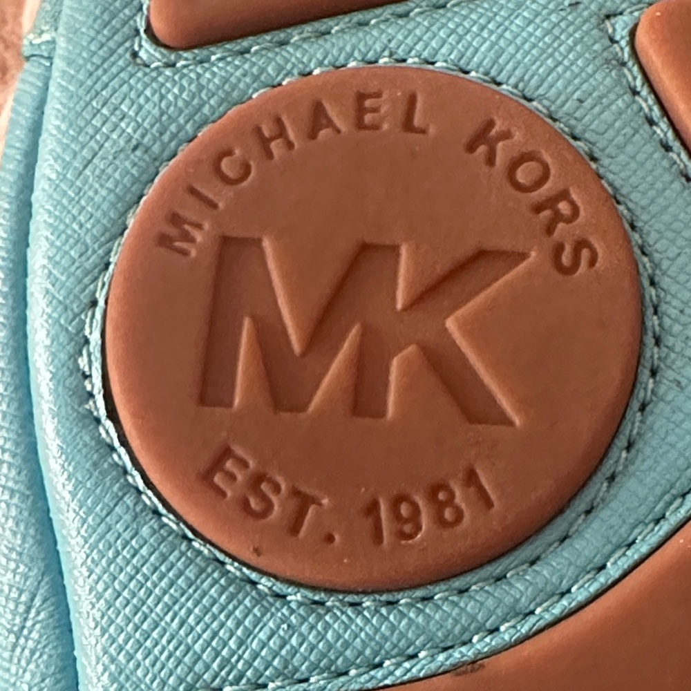 Authentic Michael Kors Turquoise Fulton Flats with Silver MK Logo- 8.5 - Picture 4 of 6